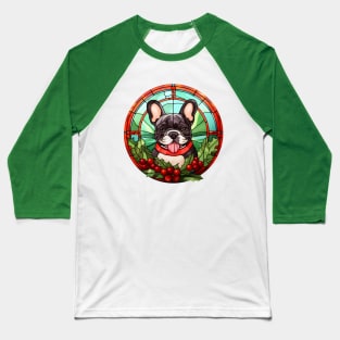 Christmas Dog Stained Glass French Bulldog Baseball T-Shirt